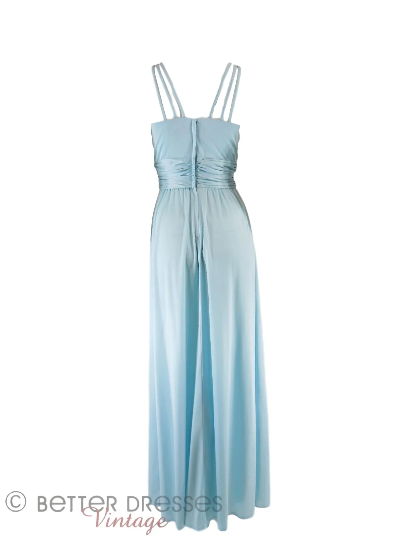70s Light Blue Slinky Maxi Dress - sm