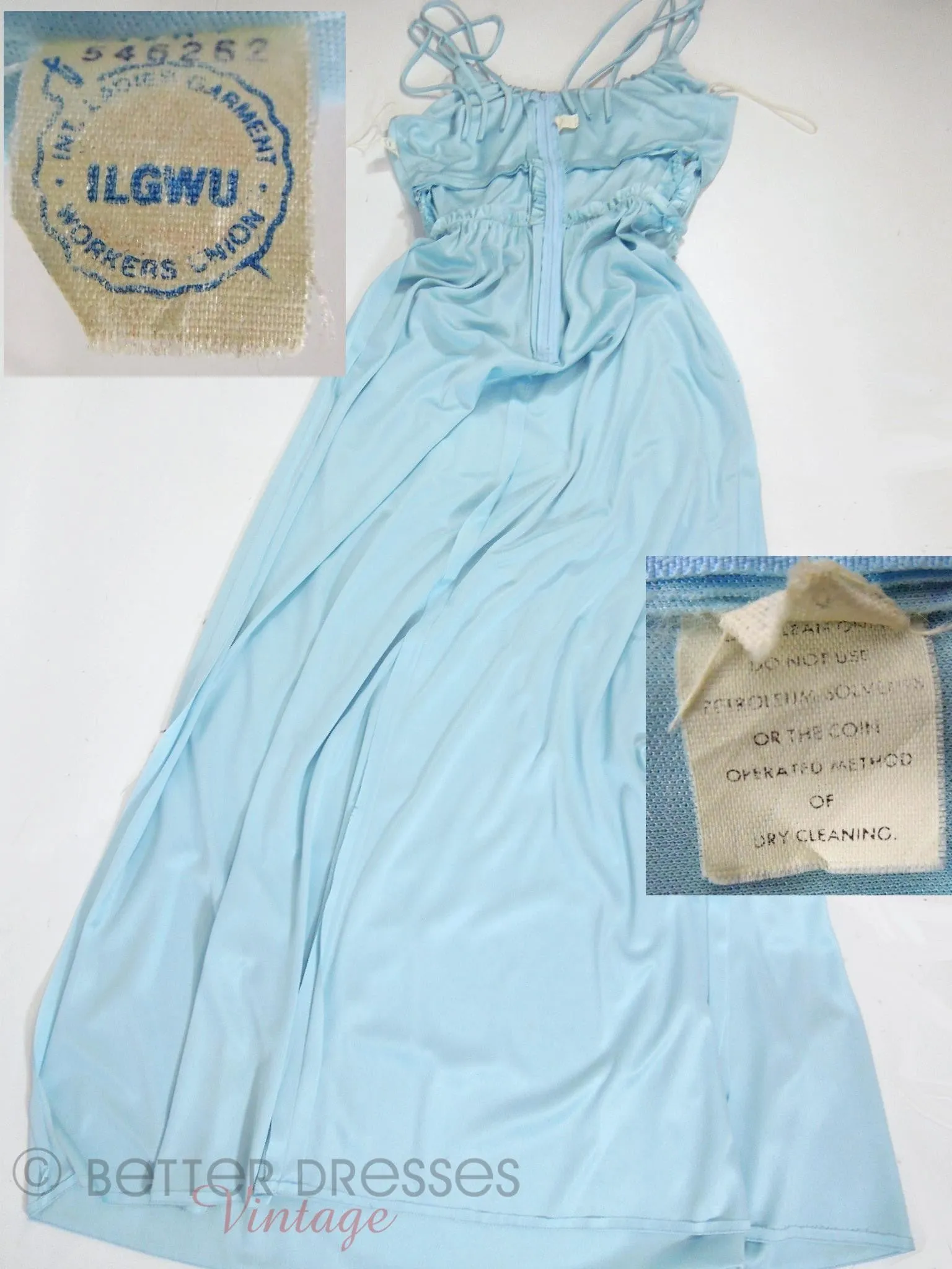 70s Light Blue Slinky Maxi Dress - sm