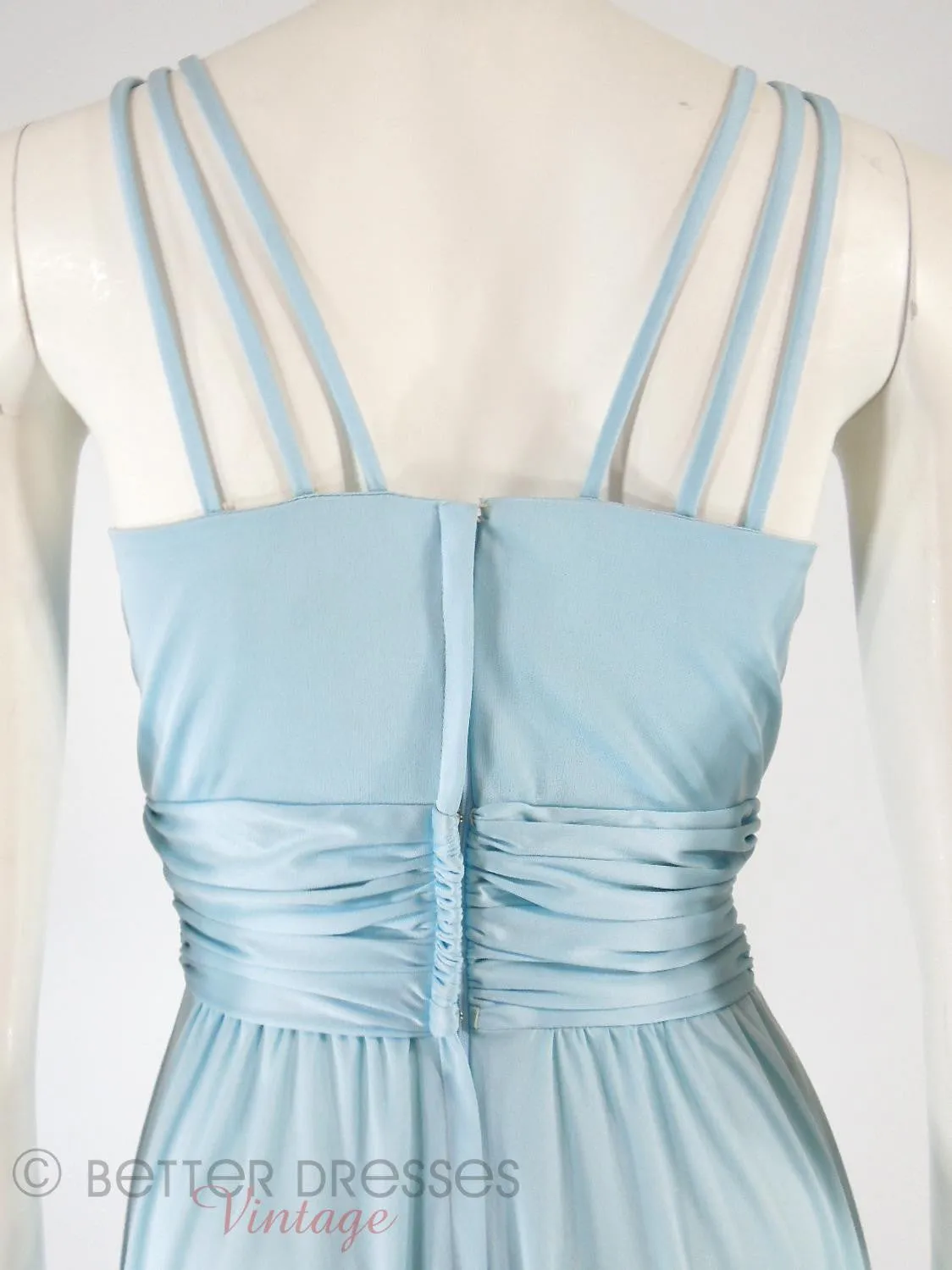70s Light Blue Slinky Maxi Dress - sm