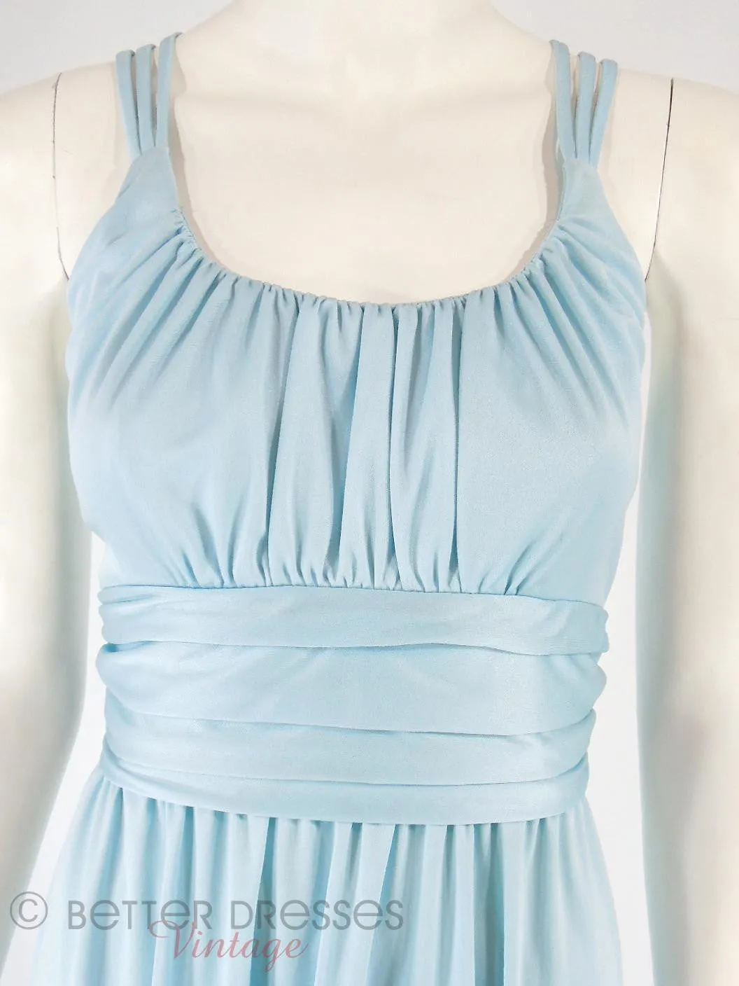 70s Light Blue Slinky Maxi Dress - sm