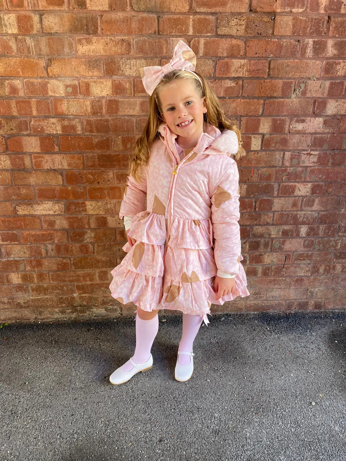 A Dee Leopard Love Penelope Pale Pink Faux Fur Hooded Coat