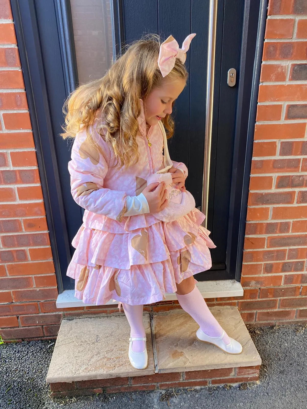 A Dee Leopard Love Penelope Pale Pink Faux Fur Hooded Coat