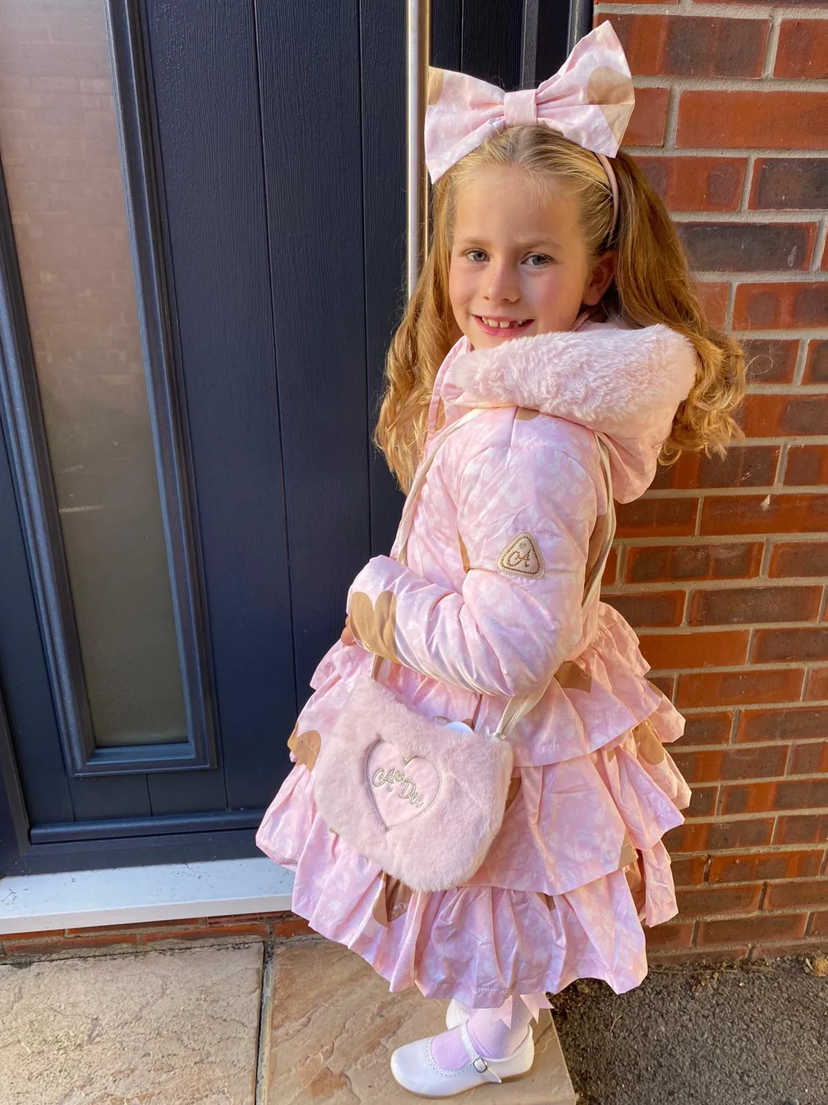 A Dee Leopard Love Penelope Pale Pink Faux Fur Hooded Coat
