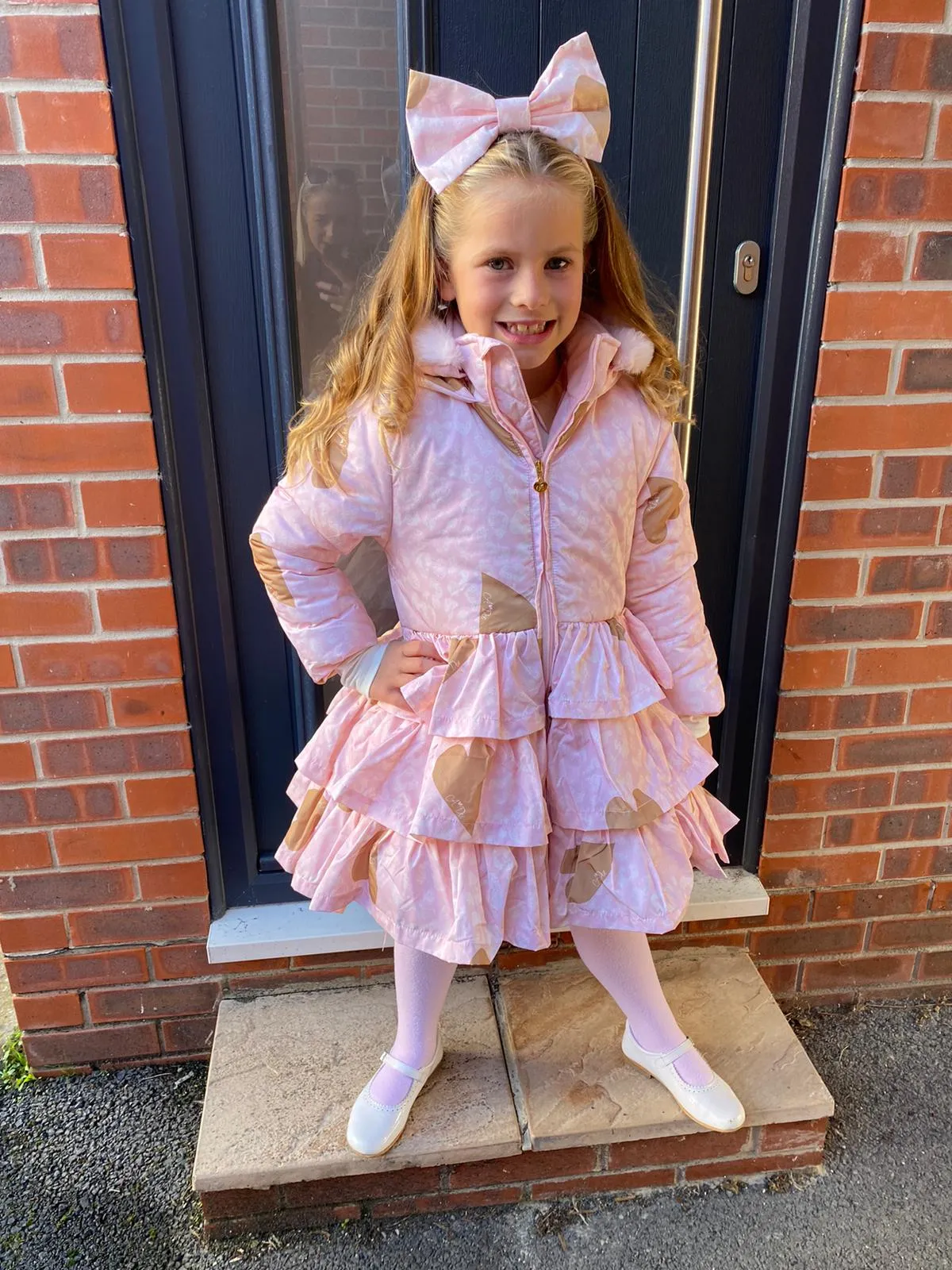 A Dee Leopard Love Penelope Pale Pink Faux Fur Hooded Coat