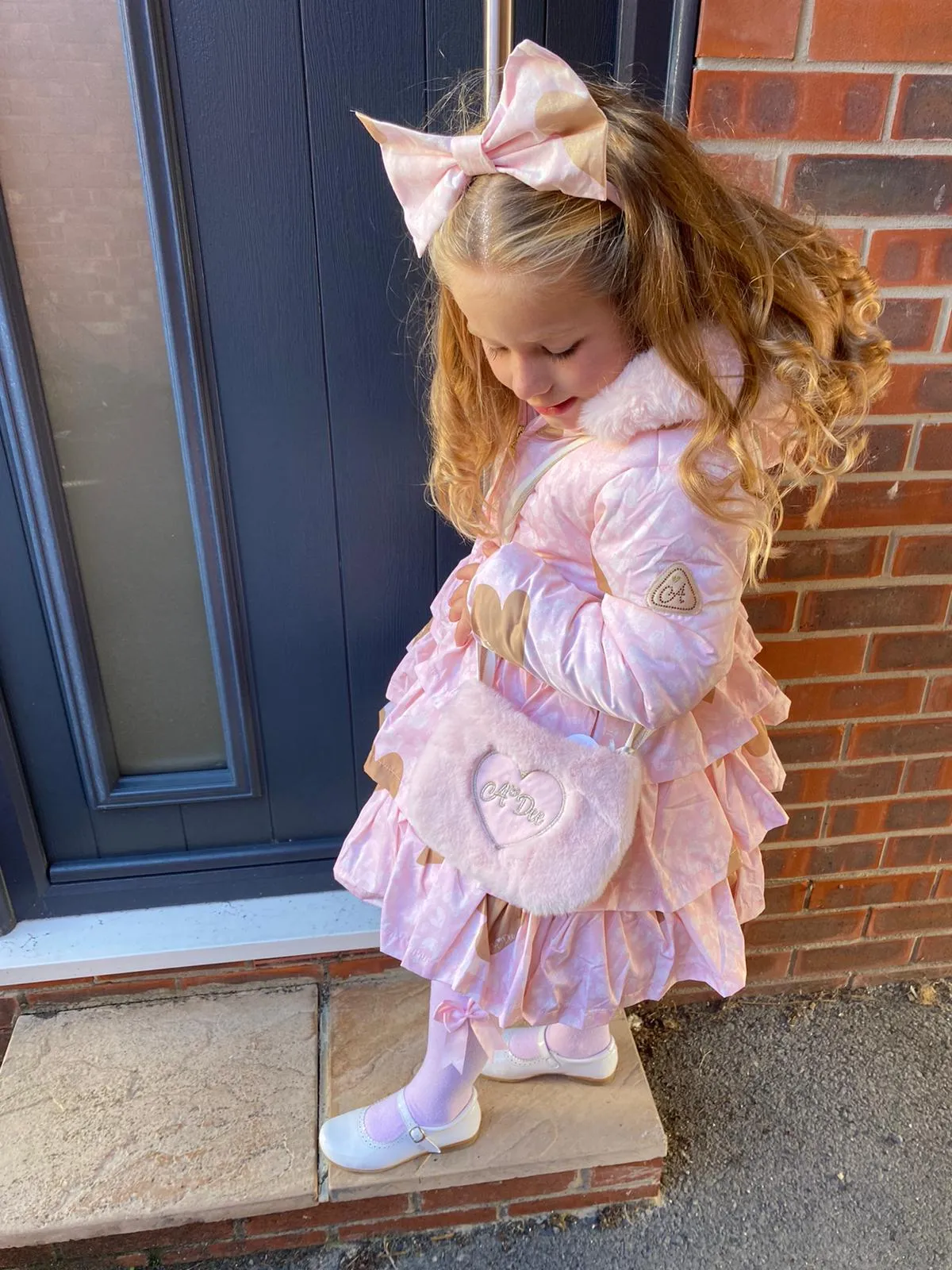 A Dee Leopard Love Penelope Pale Pink Faux Fur Hooded Coat