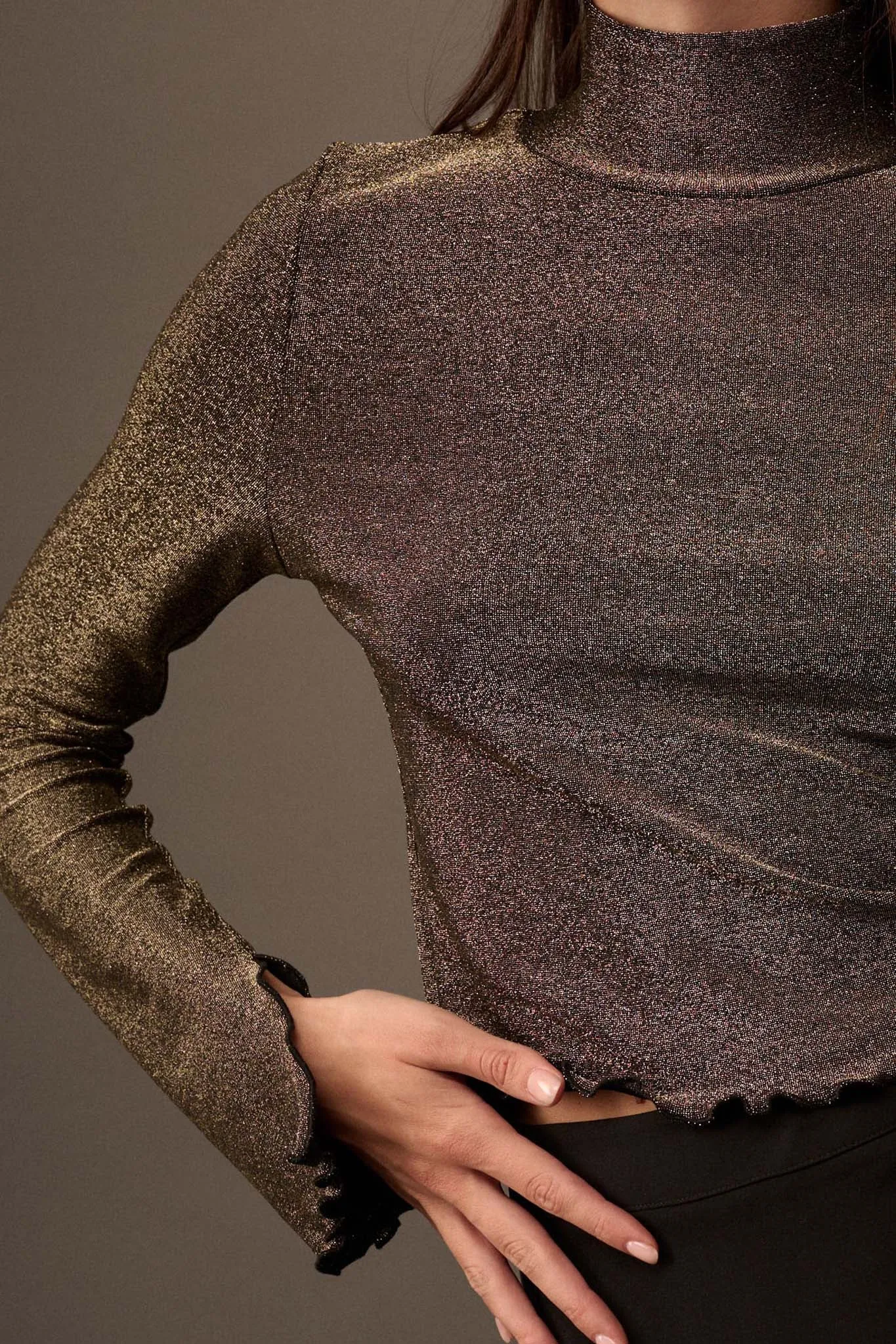 Across the Universe Shimmer Mock Neck Top