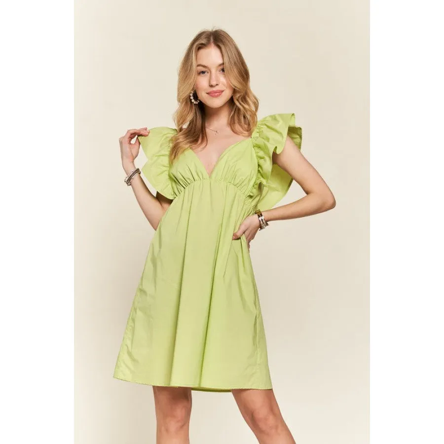 ADORA Smocked Back Ruffled Cap Sleeve Babydoll Dress