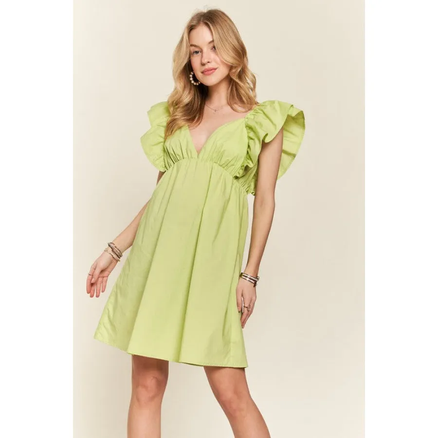 ADORA Smocked Back Ruffled Cap Sleeve Babydoll Dress