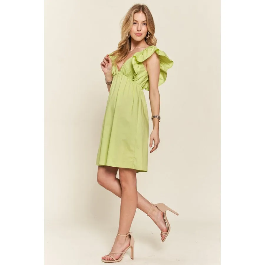 ADORA Smocked Back Ruffled Cap Sleeve Babydoll Dress