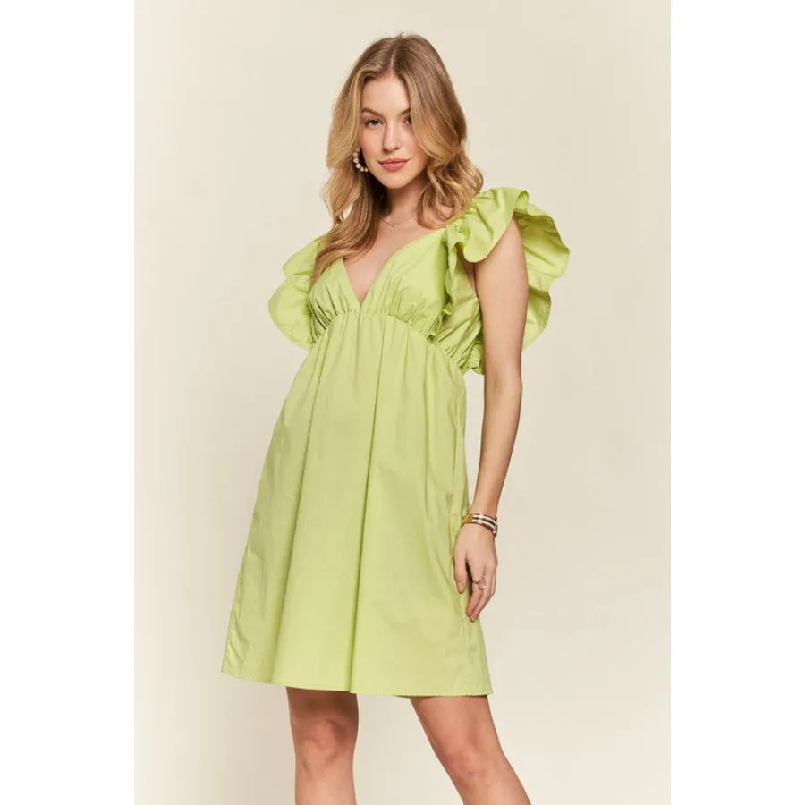 ADORA Smocked Back Ruffled Cap Sleeve Babydoll Dress