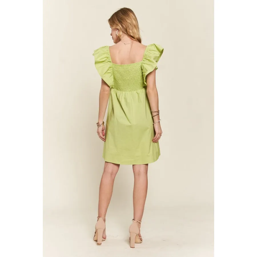 ADORA Smocked Back Ruffled Cap Sleeve Babydoll Dress