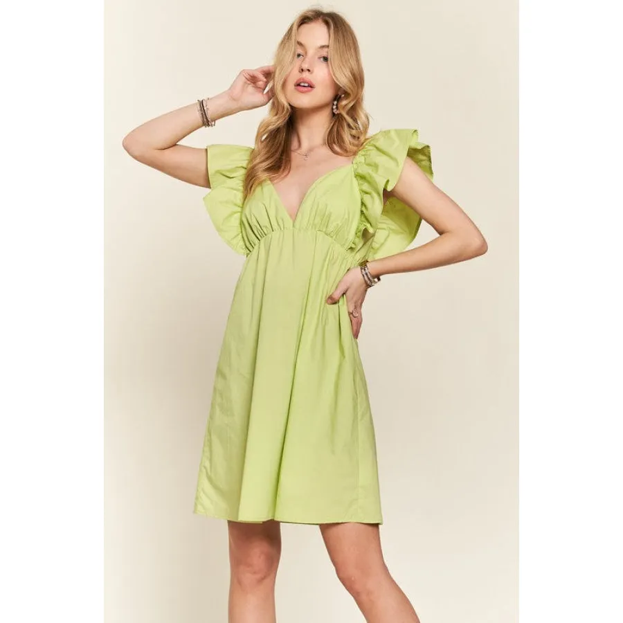 ADORA Smocked Back Ruffled Cap Sleeve Babydoll Dress