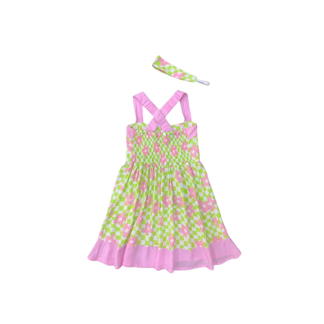 Alice Dress in Check Floral Mint