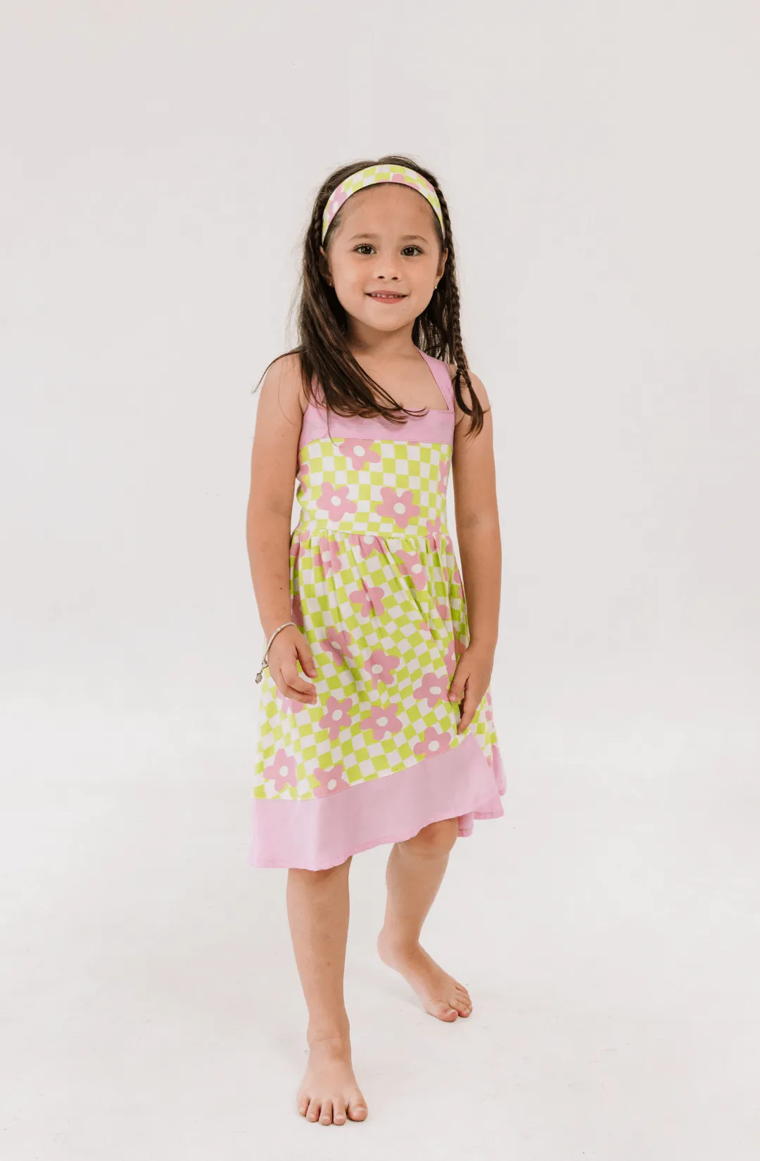 Alice Dress in Check Floral Mint