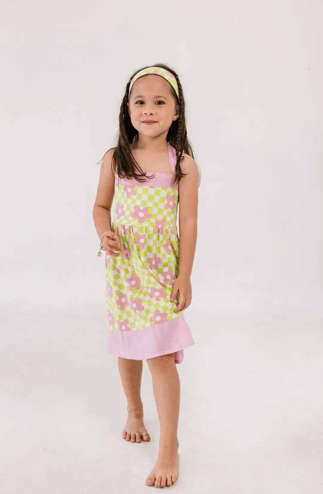Alice Dress in Check Floral Mint