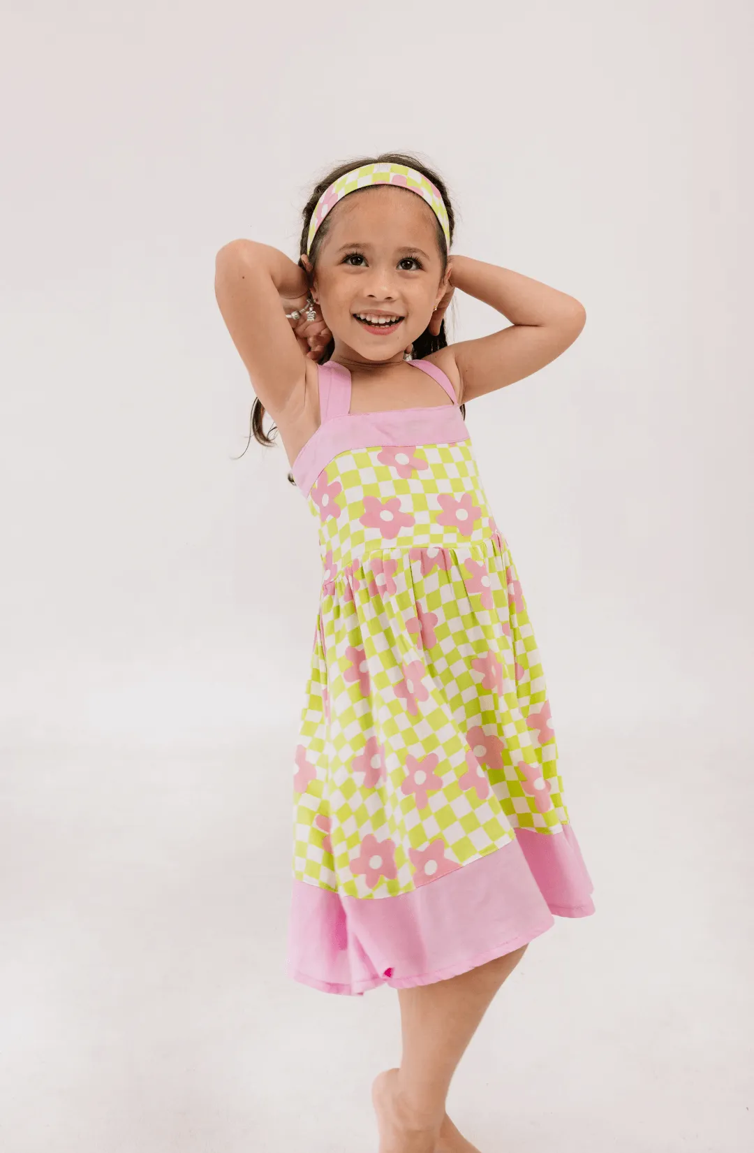 Alice Dress in Check Floral Mint