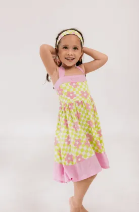 Alice Dress in Check Floral Mint