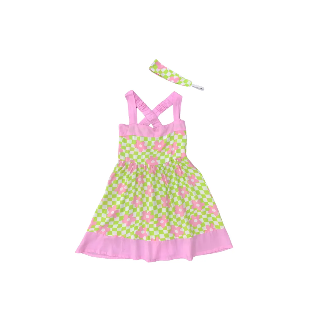 Alice Dress in Check Floral Mint