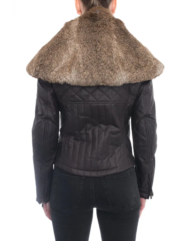 Belstaff Brown Zip Moto Jacket with Rabbit Fur Collar - 4