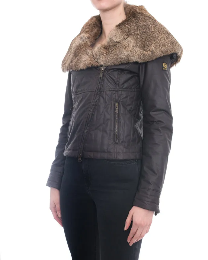 Belstaff Brown Zip Moto Jacket with Rabbit Fur Collar - 4