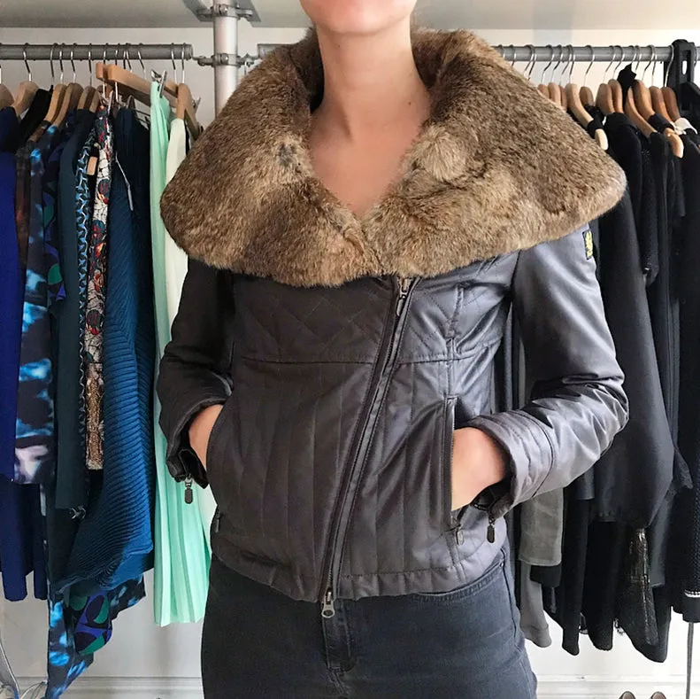 Belstaff Brown Zip Moto Jacket with Rabbit Fur Collar - 4