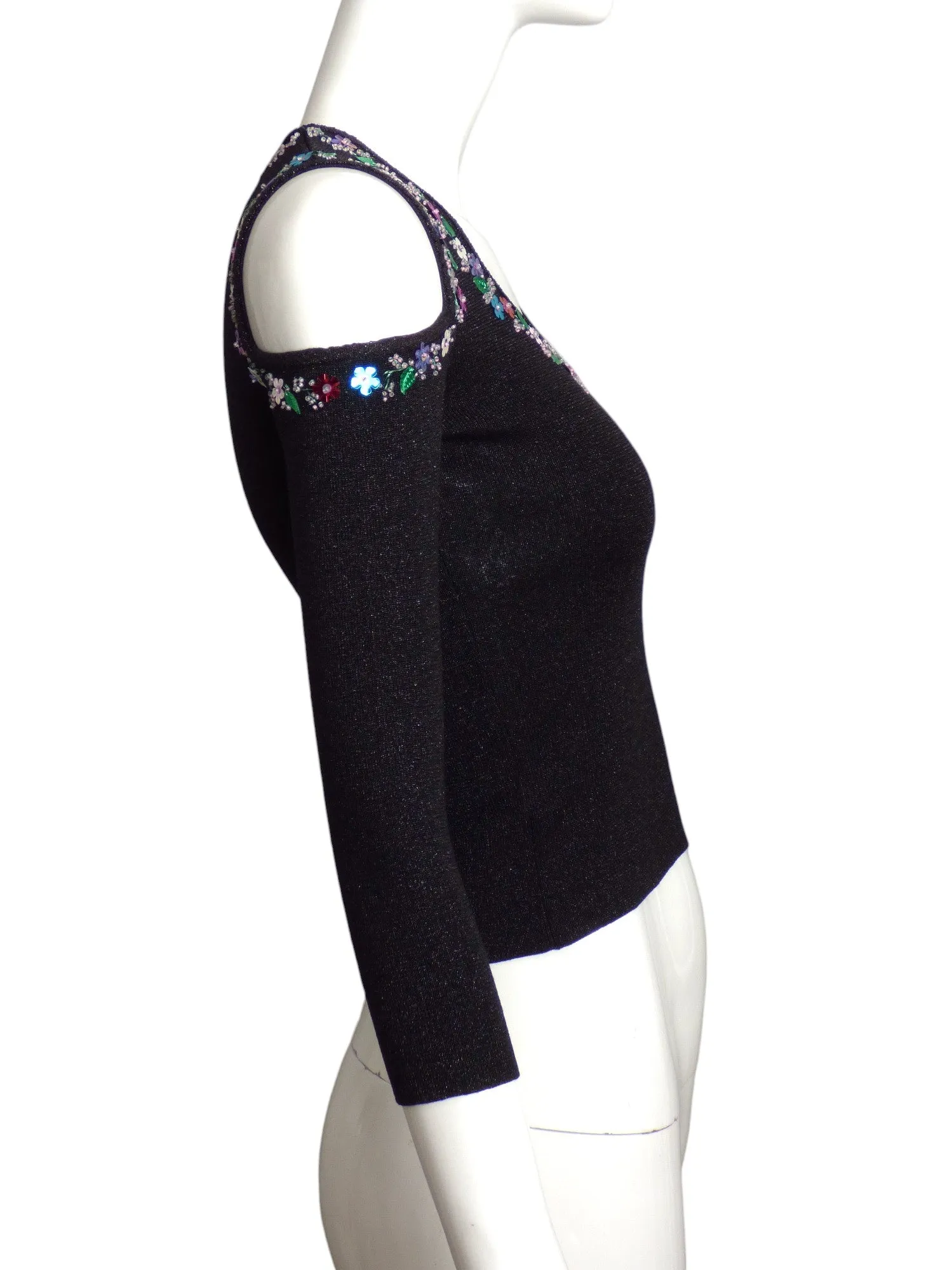 BETSEY JOHNSON- Floral Beaded "Cold Shoulder" Knit Sweater, Size 4