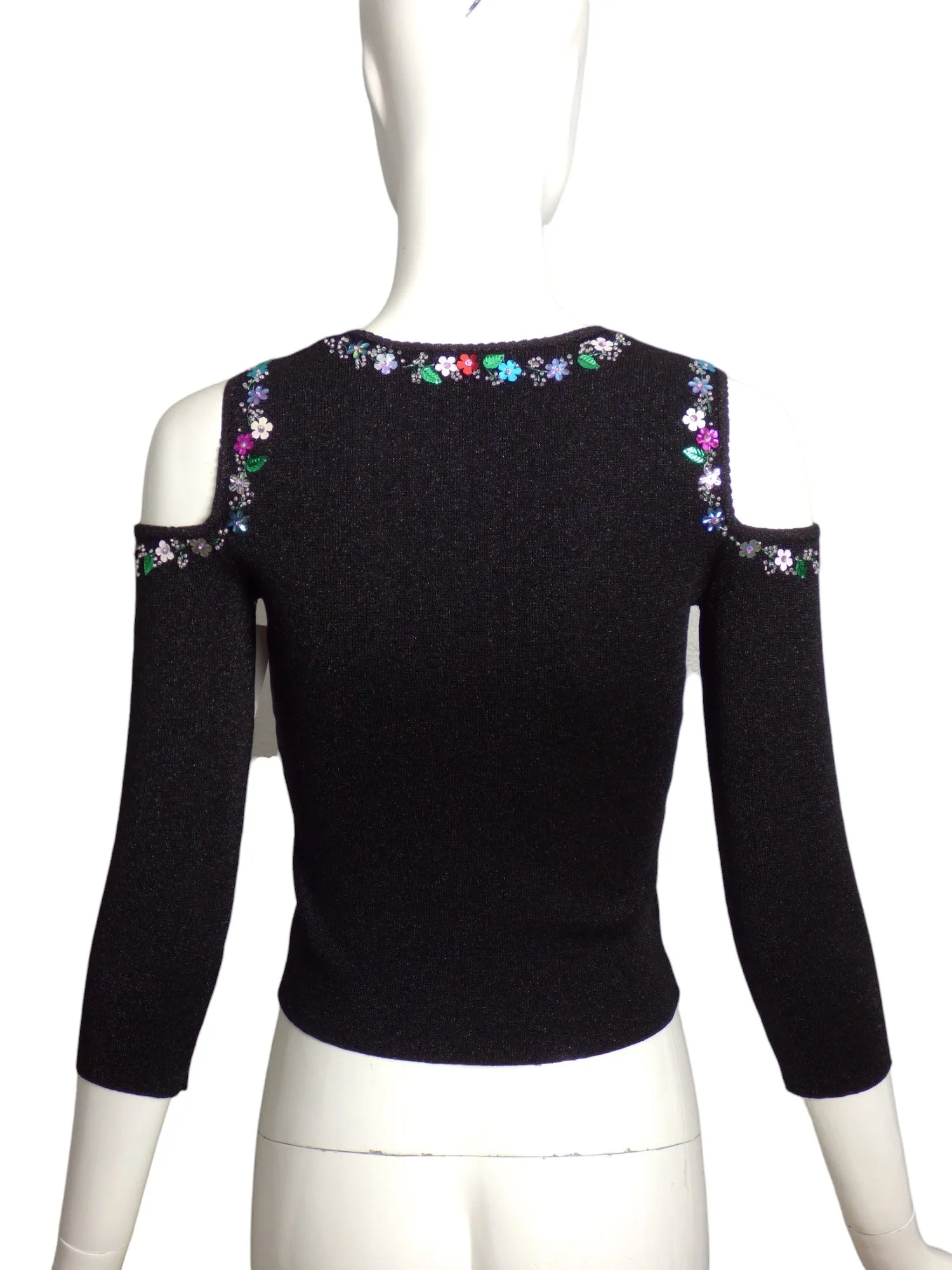 BETSEY JOHNSON- Floral Beaded "Cold Shoulder" Knit Sweater, Size 4