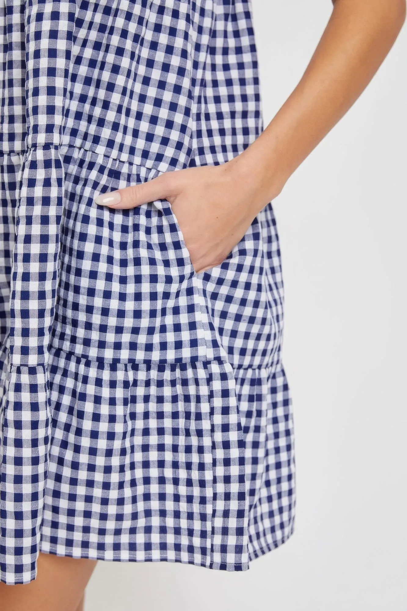 Blue Zone Planet |  Ella's V-Neck Babydoll Gingham Mini Dress