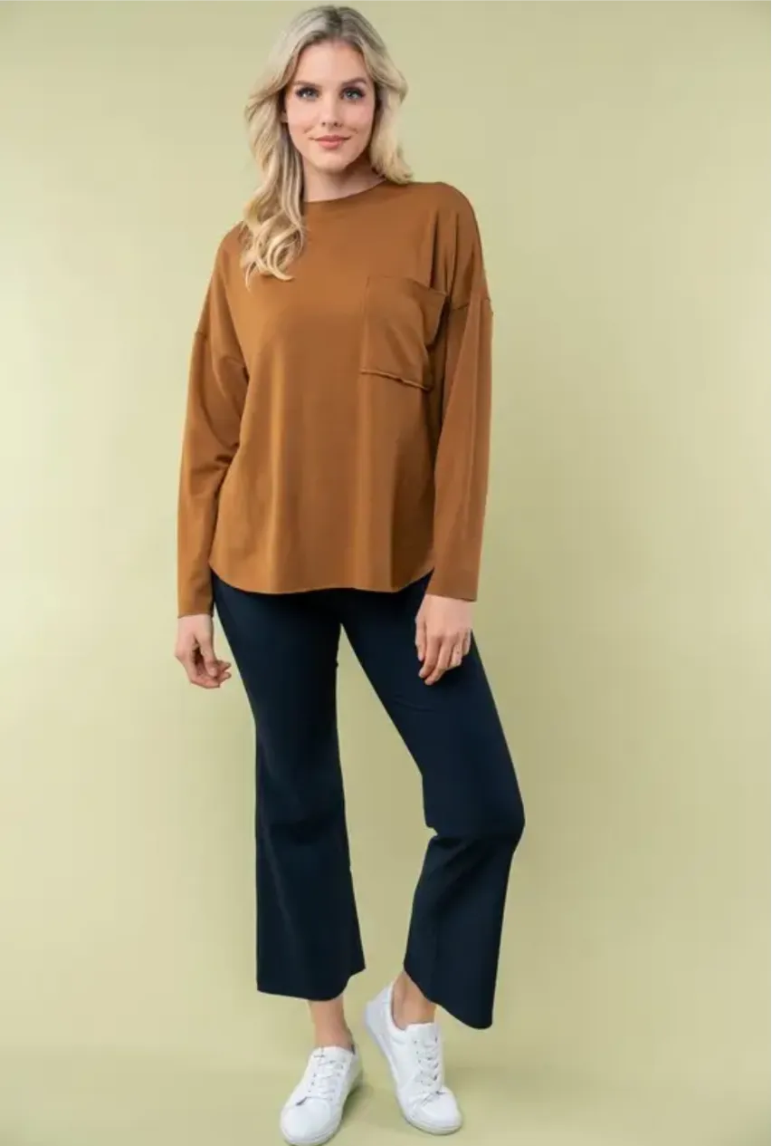 Bronze Long Sleeve Solid Pocket Top