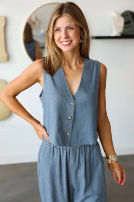 Button Front Vest - Storm