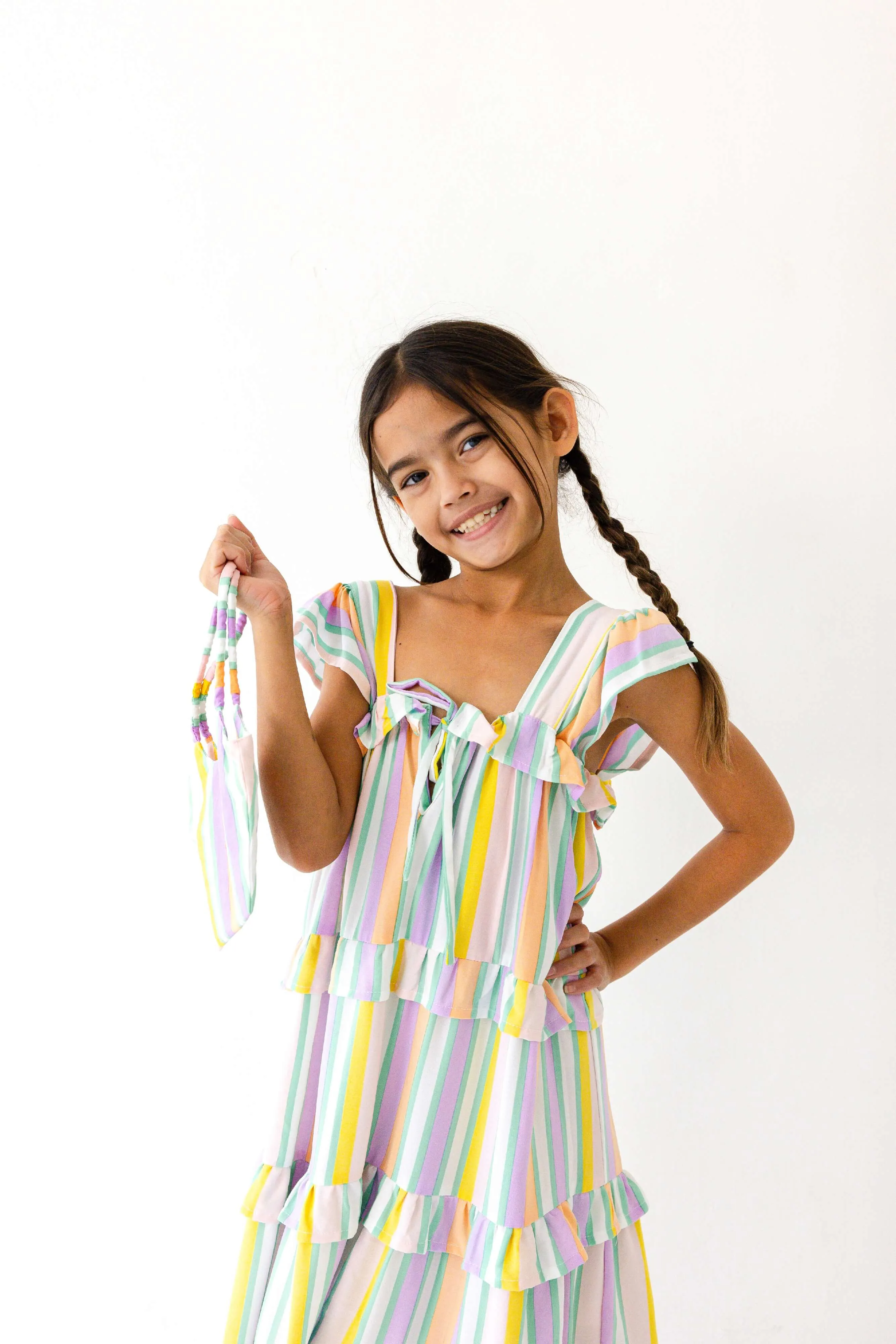 Carol Maxi Dress in Rainbow Stripes