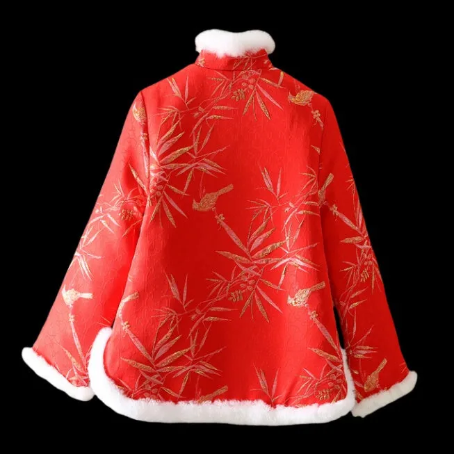Chinese-Style Rabbit Fur Mandarin Collar Short Quilted Coat - Winter Tang Jacket for Women