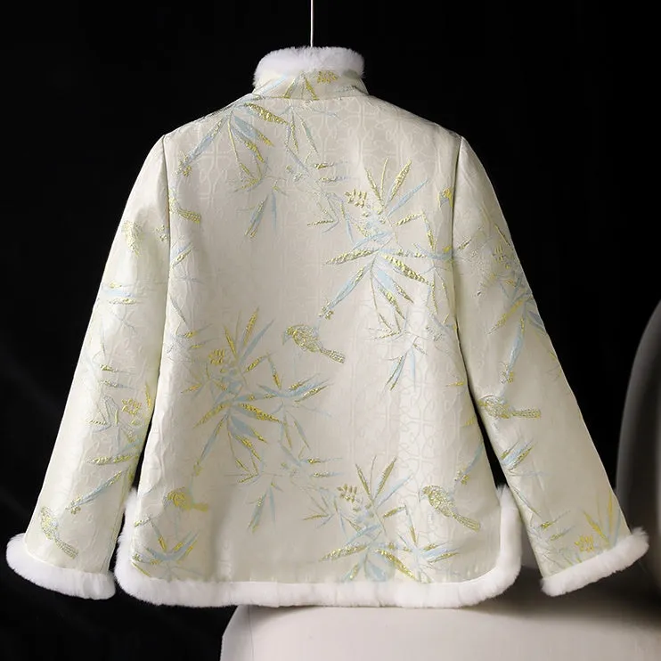 Chinese-Style Rabbit Fur Mandarin Collar Short Quilted Coat - Winter Tang Jacket for Women