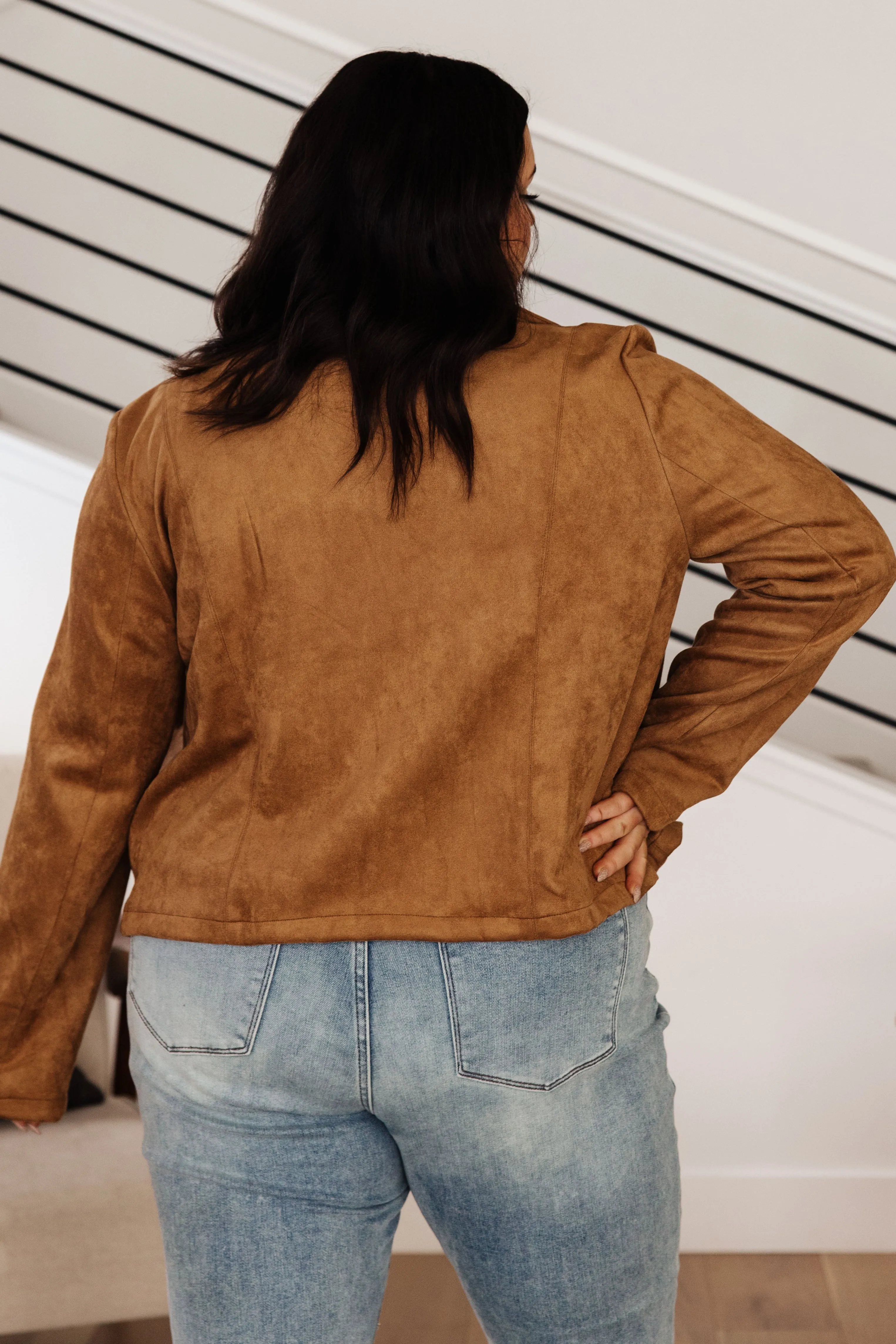 Clara Faux Suede Moto Jacket in Camel - 10/10/2023