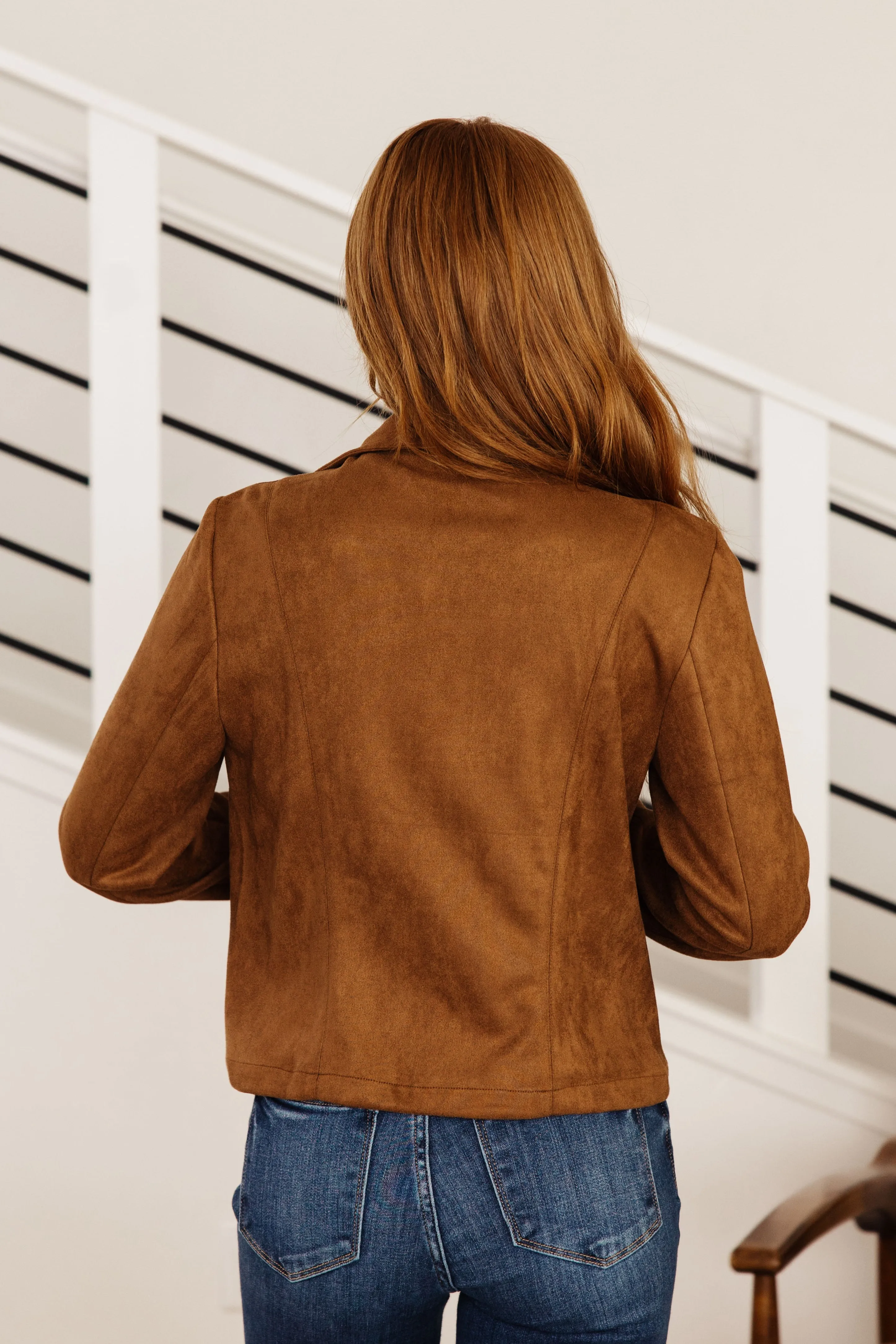 Clara Faux Suede Moto Jacket in Camel - 10/10/2023