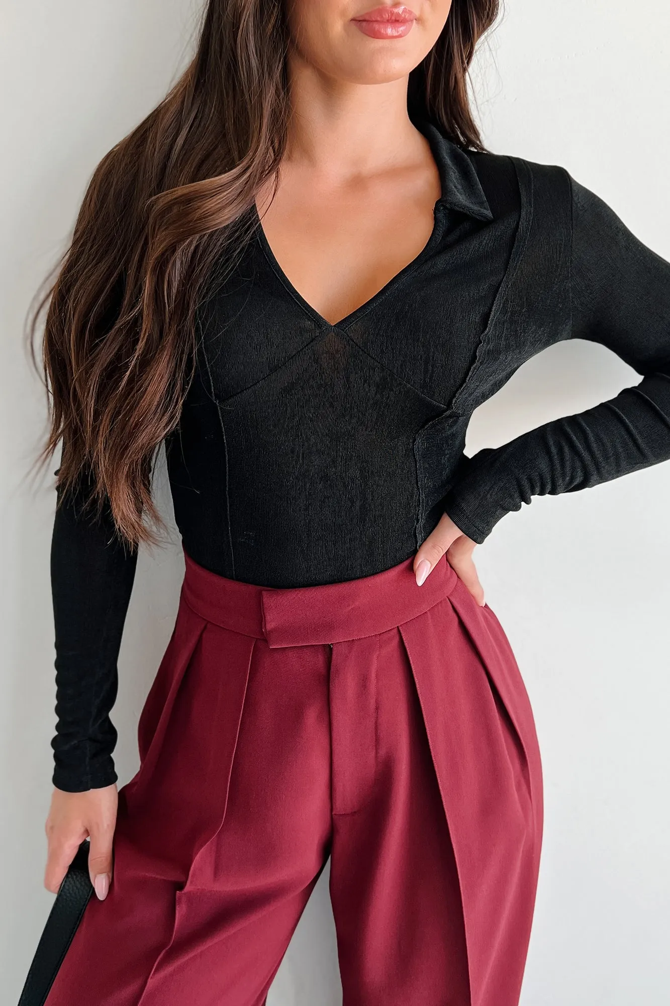Compelling Attitude Shimmery Knit Long Sleeve Top (Black)
