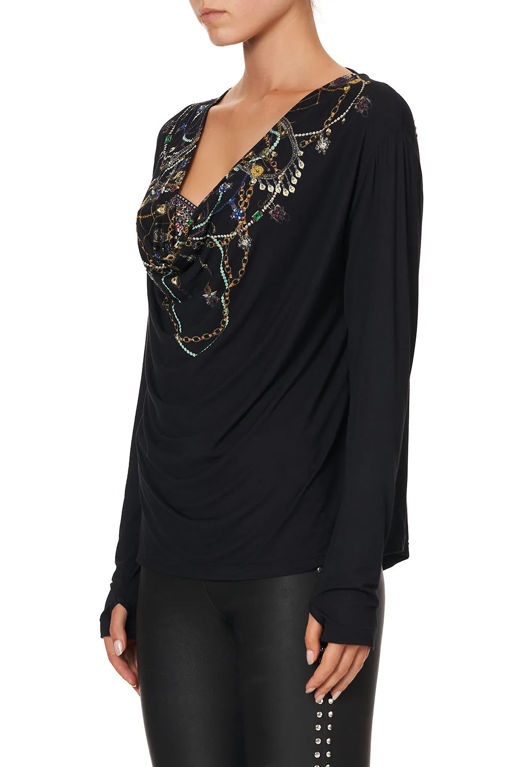 COWL BACK LONG SLEEVE TEE PUNK OF PRIMROSE