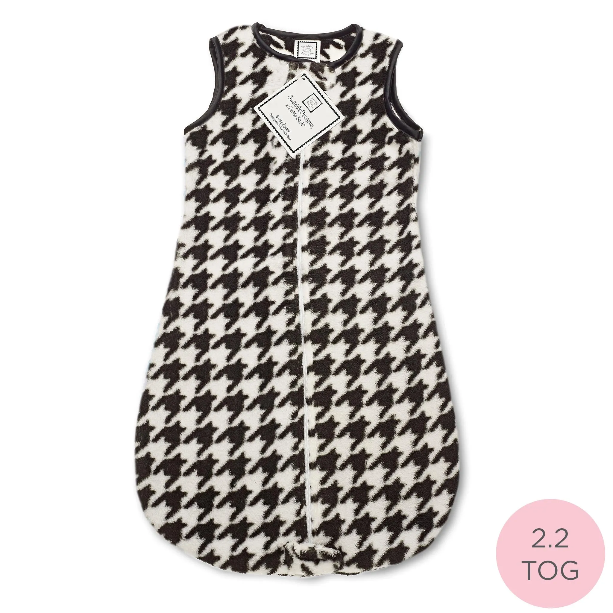 Cozy Non-Weighted zzZipMe Sack - Soft Black Puppytooth, Black & White