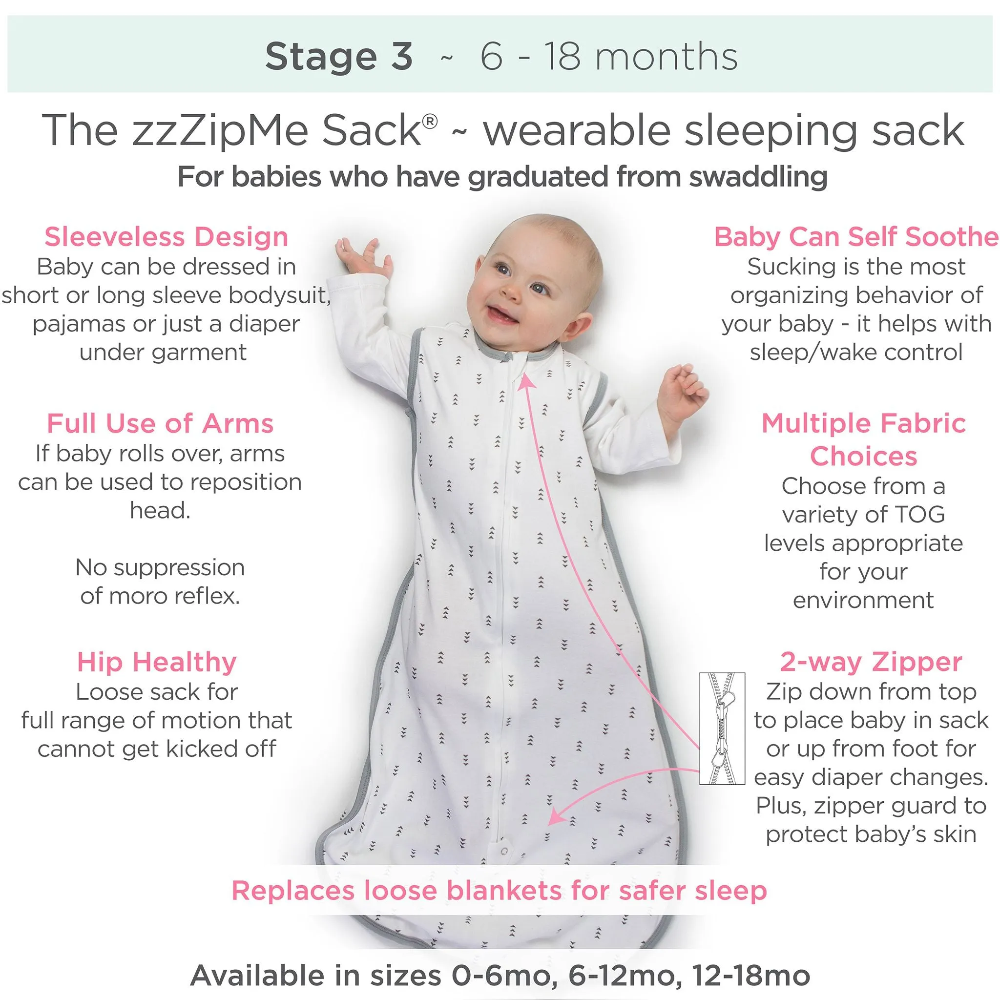 Cozy Non-Weighted zzZipMe Sack - Soft Black Puppytooth, Black & White