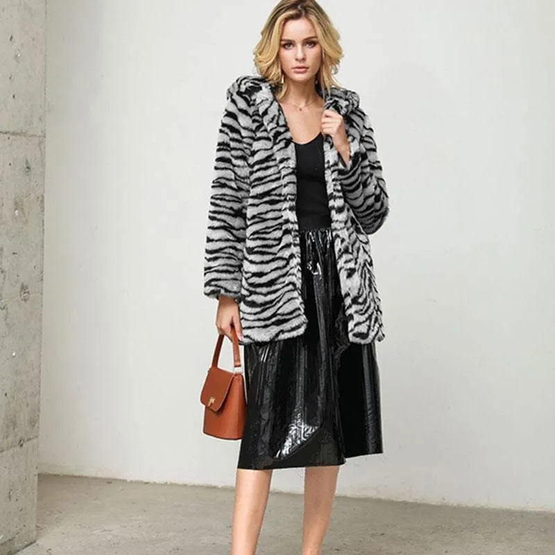 Daily Fall & Winter Hooded Leopard Faux Fur Coat