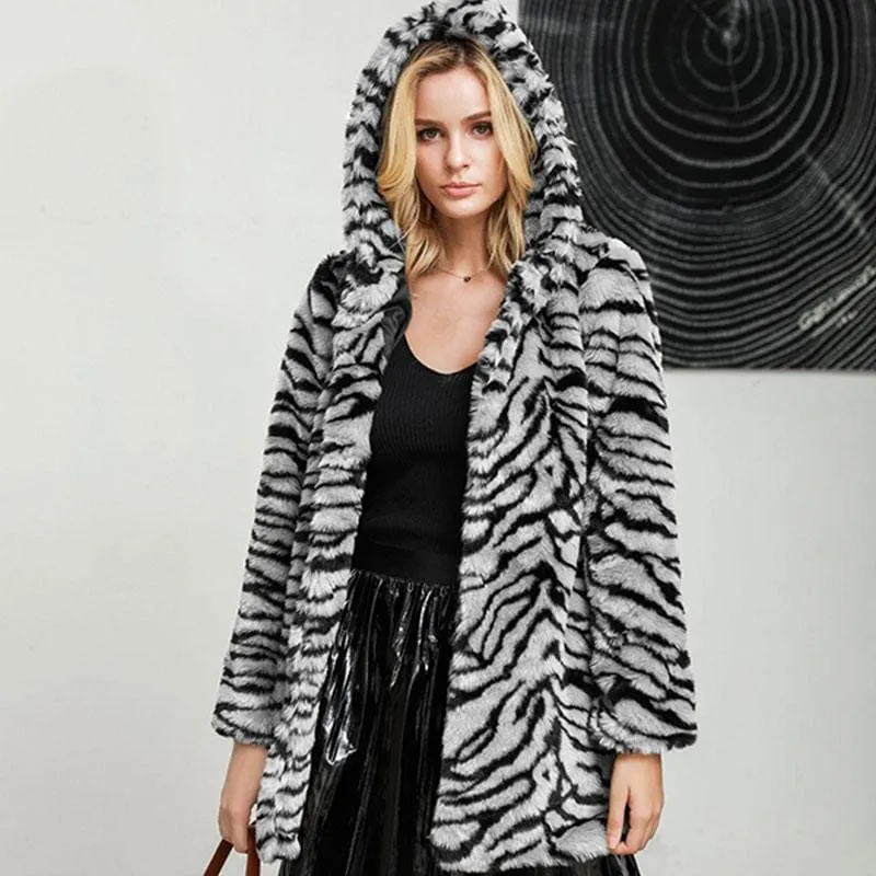 Daily Fall & Winter Hooded Leopard Faux Fur Coat