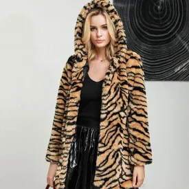 Daily Fall & Winter Hooded Leopard Faux Fur Coat