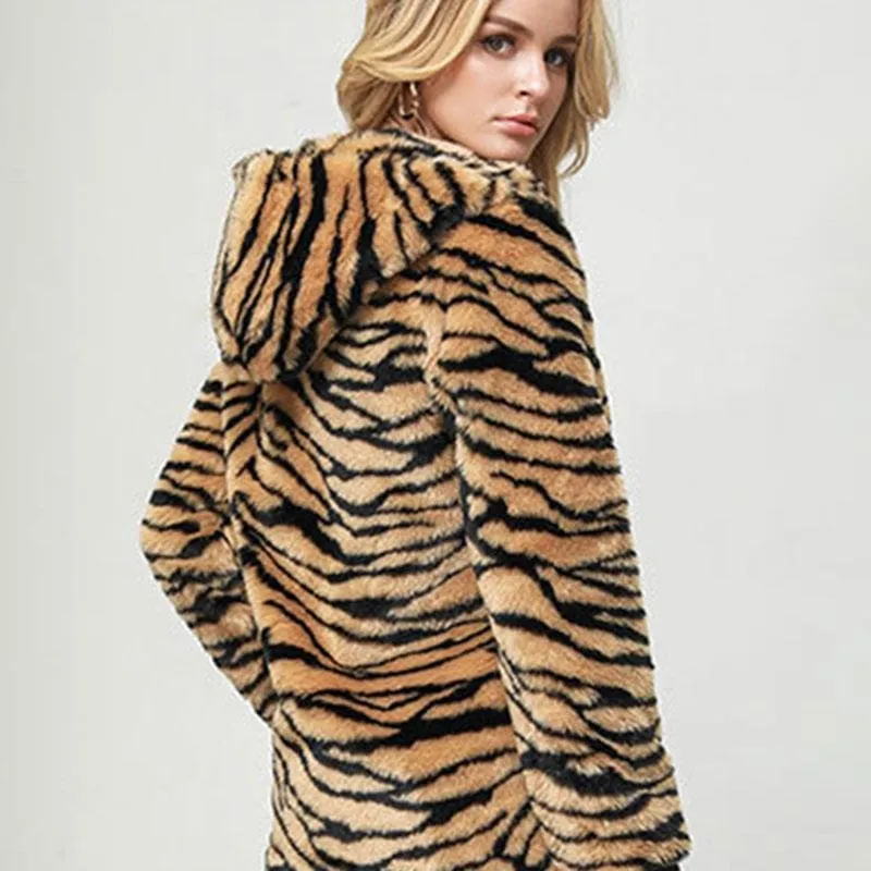 Daily Fall & Winter Hooded Leopard Faux Fur Coat