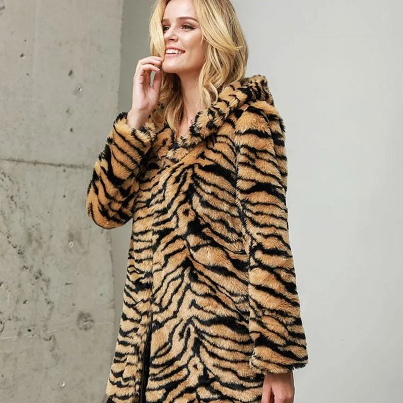 Daily Fall & Winter Hooded Leopard Faux Fur Coat
