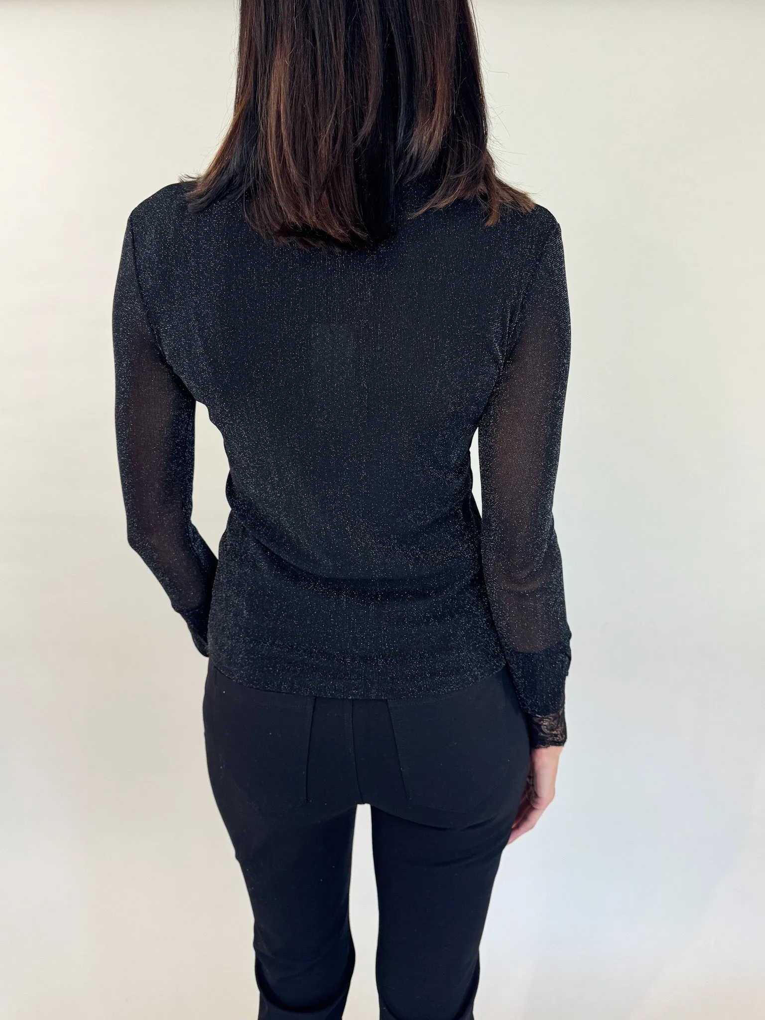 Detailed Black Metallic Turtleneck