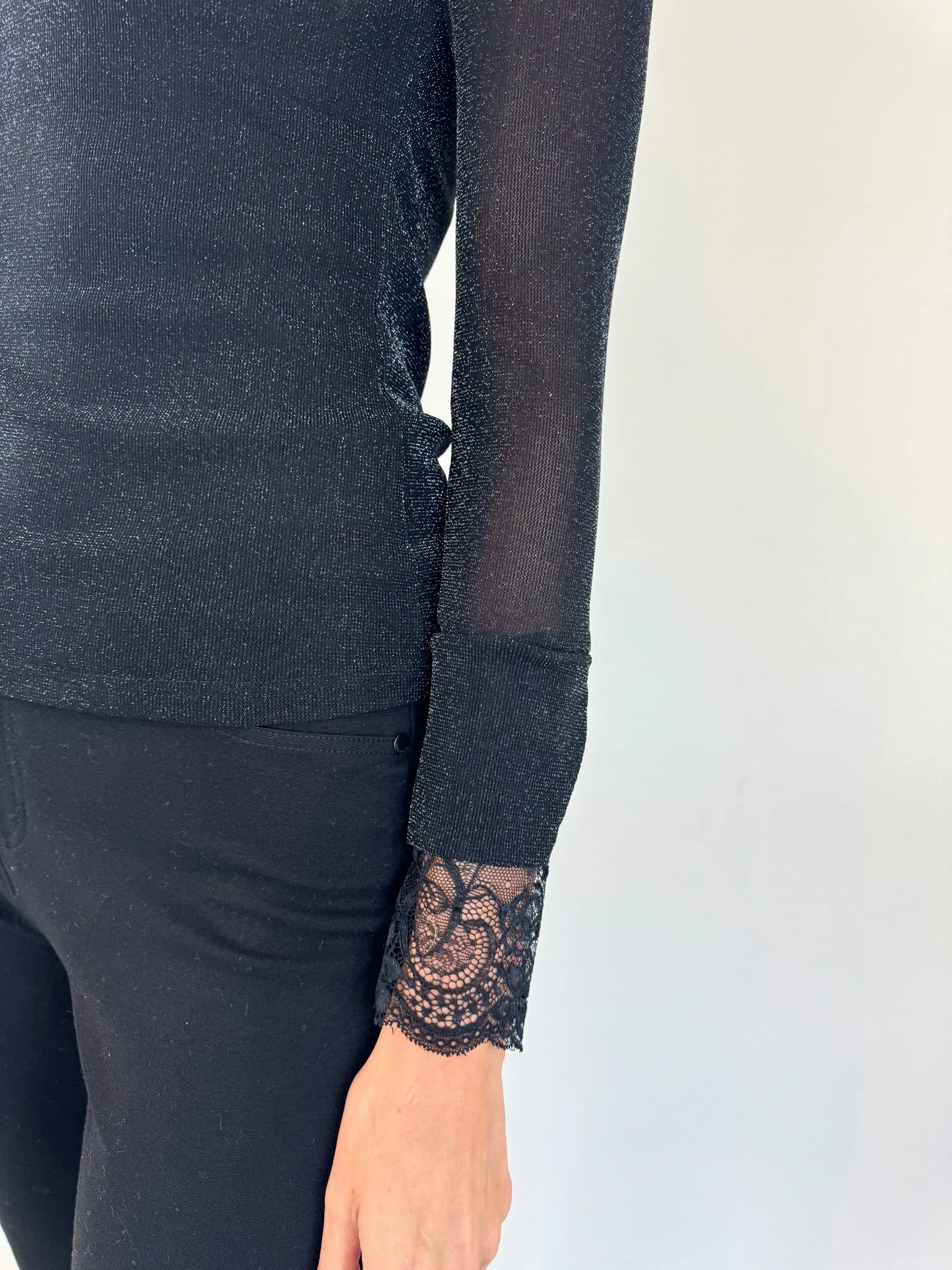 Detailed Black Metallic Turtleneck