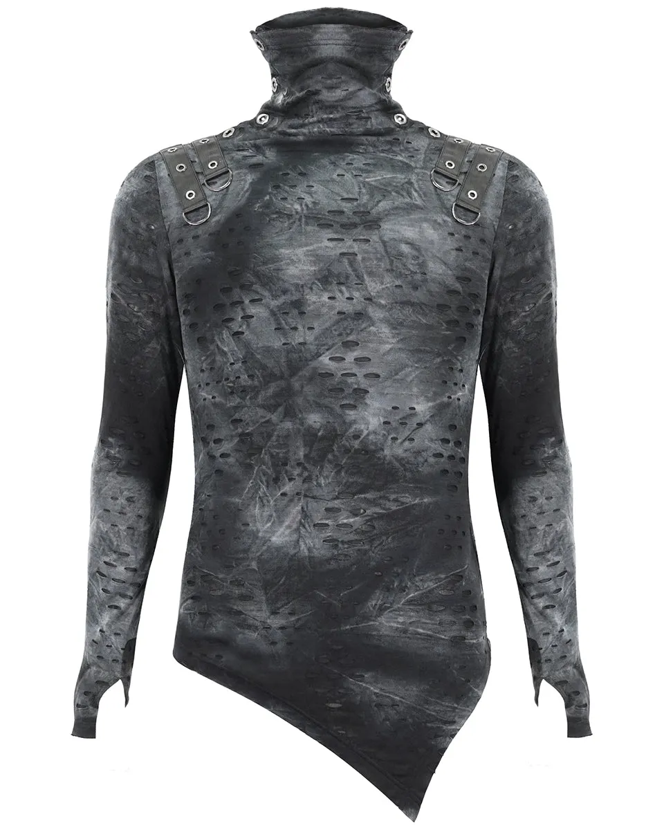 Devil Fashion Mens Apocalyptic Punk Broken Knit Top - Grey & Black