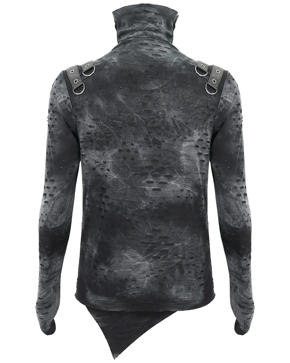 Devil Fashion Mens Apocalyptic Punk Broken Knit Top - Grey & Black