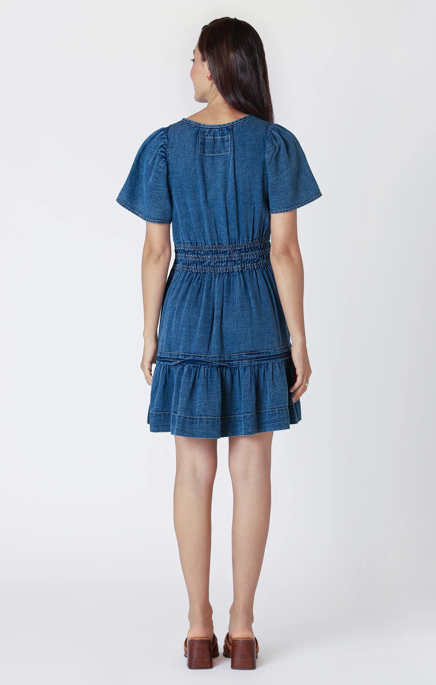 Dex Ladies Medium Indigo SS Tiered Denim Effect Mini Dress