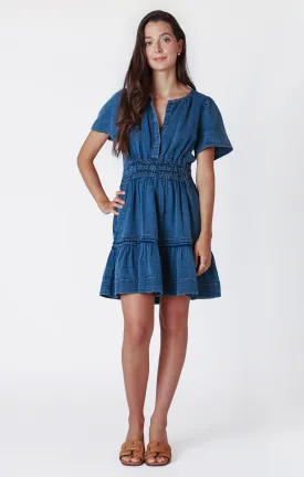 Dex Ladies Medium Indigo SS Tiered Denim Effect Mini Dress